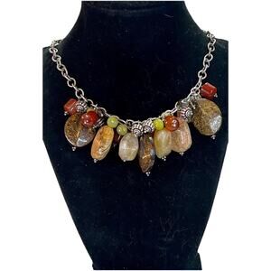 Barse Chunky Sterling Silver Multi Gemstone Agate & Jasper Nugget Necklace-106g